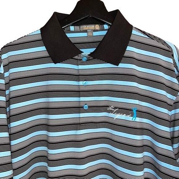 Peter Millar Summer Comfort Polo Golf Shirt Mens L Blue Brown Striped - Picture 3 of 10